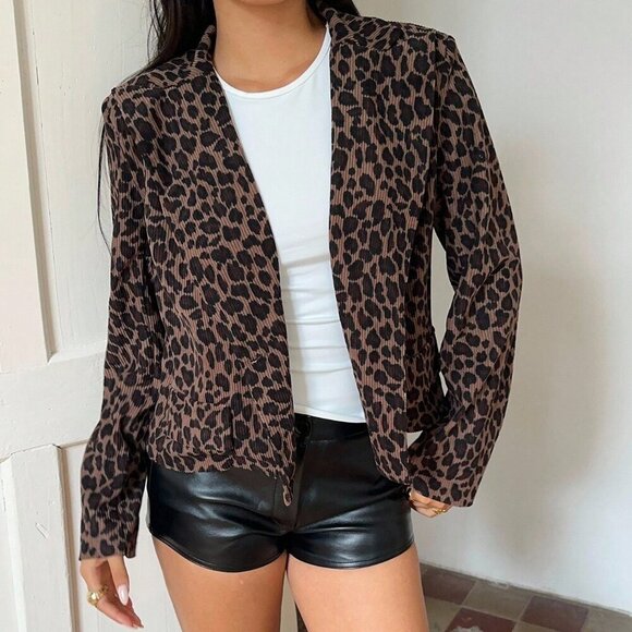 Multicolor Casual Women's Streetstyle Leopard Print Blazer Jacket - Picture 4 of 7